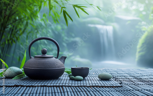 Tranquil Tea Time by the Waterfall photo