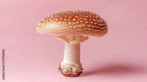 Cremini mushroom agaricus bisporus on soft pastel colored background for aesthetic appeal