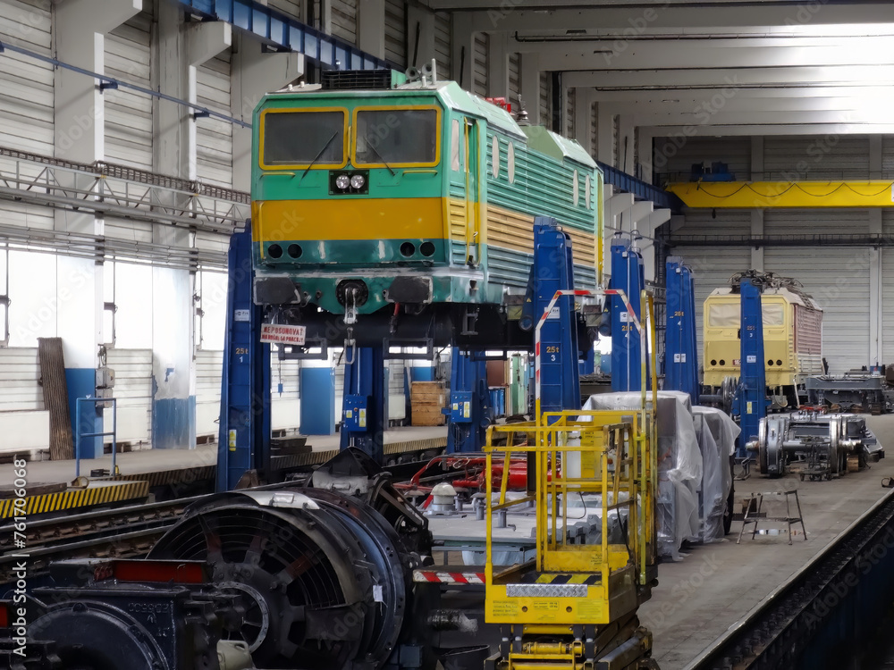 Workshop for repairing locomotives and wagons - obrazy, fototapety, plakaty 
