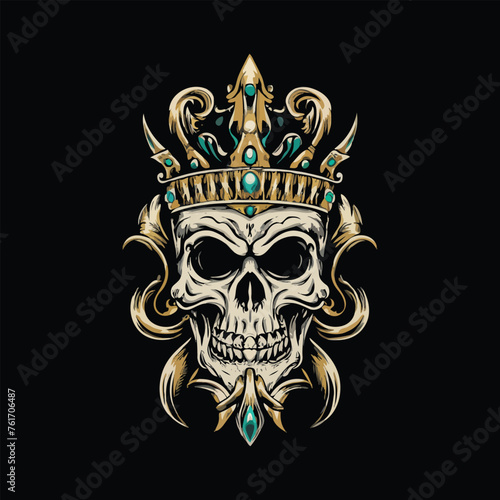 Skull King Wearing Crown Heavy Metal Shirt Design 