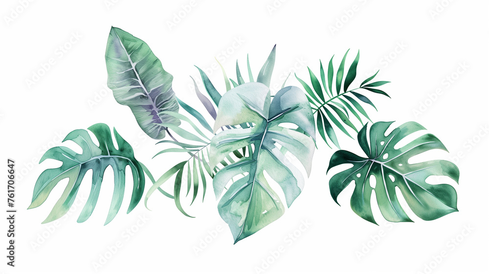A painting of a bunch of green leaves with one leaf being the largest A painting of a bunch of green leaves with one leaf being the largest