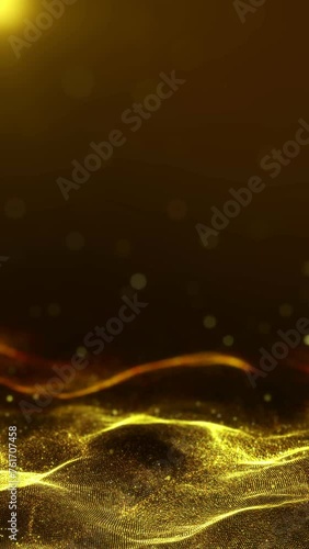 Abstract gold dust particle bokeh motion background, defocused golden glitter star floating, beautiful shiny luxury greeting flickering flare light backdrop 3d