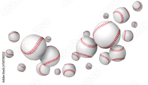 Canvas Print Many baseball balls falling on white background