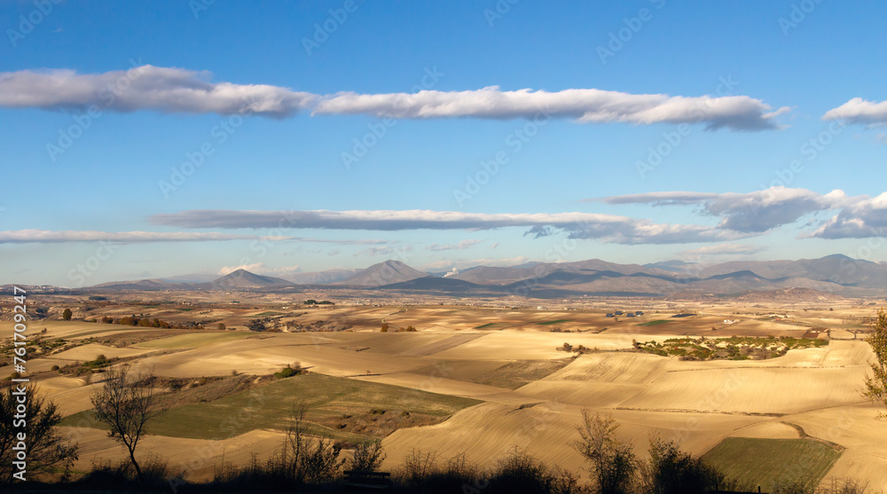 Panoramic view of the rolling hills during dry season near Kozani city, in central Macedonia region, Greece, Europe.