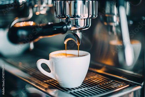 A modern coffee machine in action, brewing a fresh cup of coffee, showcasing the process of coffee-making and the aroma of freshly brewed coffee.