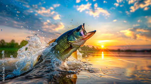 a big fish jumps out of the water. Selective focus. photo