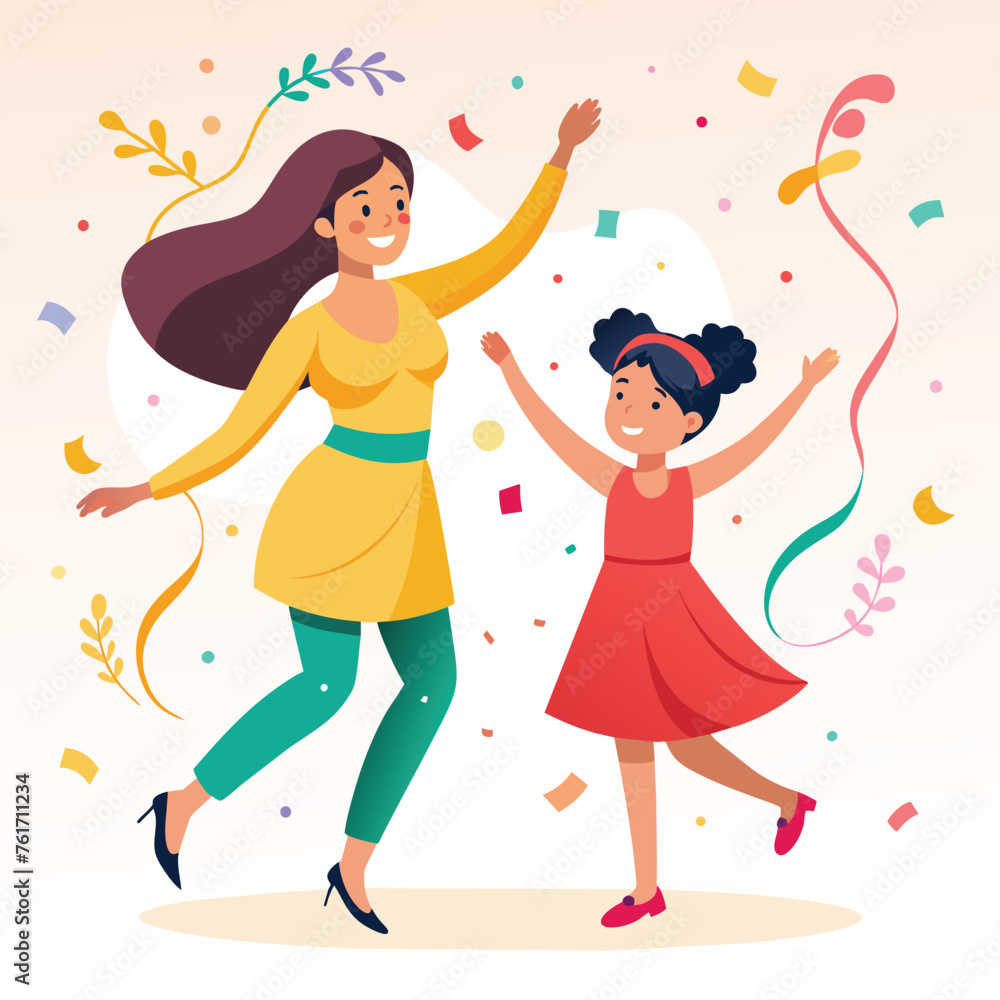 Happy Mother's Day vector design, Mother's Day greeting design with beautiful mother and kid dancing vector illustration