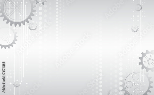 Hi-tech grey background with various technology elements. Vector illustration of gears and circles. Abstract futuristic communication.