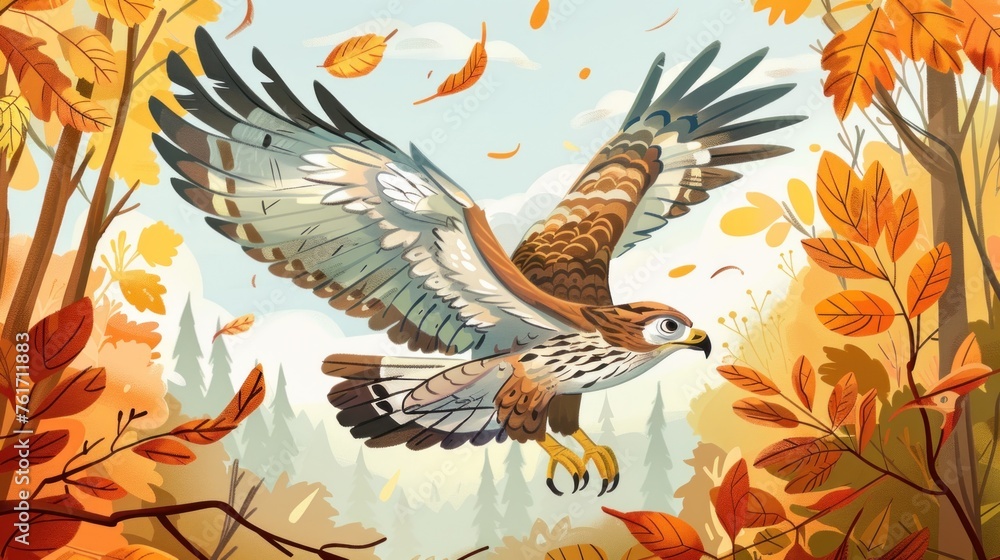 cartoon image of a flying eagle. AI generated - obrazy, fototapety, plakaty 