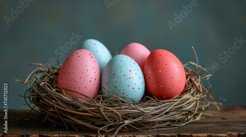 Colorful Eggs in Nest
