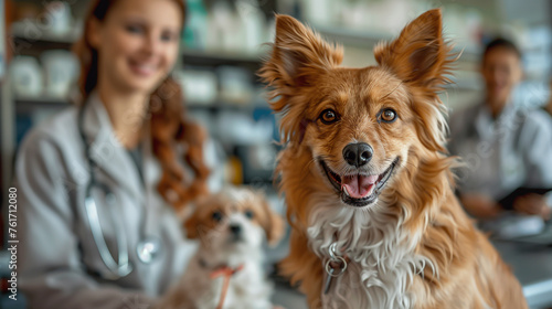 Woman Sitting at Counter With Two Dogs