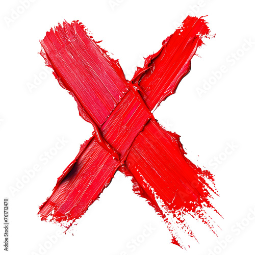 "X" mark painted from red lipstick, isolated on white