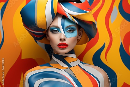 Models in vibrant abstract art style fashion, showcasing dynamic shapes and bold colors © Dan