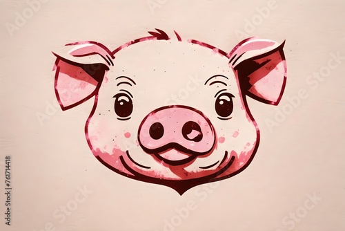 cute minimalist animal logotype mascot   pink piglet   cute pig face