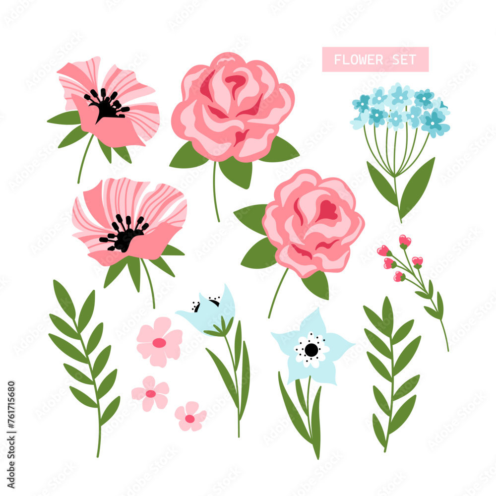 Floral elements set in vector
