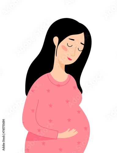 Pregnant woman in pink dress