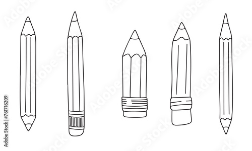 Collection of pensil in doodle style. Hand drawn vector art. photo