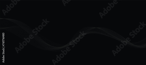 Abstract grey wavy lines on a black background. Vector modern black background template. Dotted wave lines. 