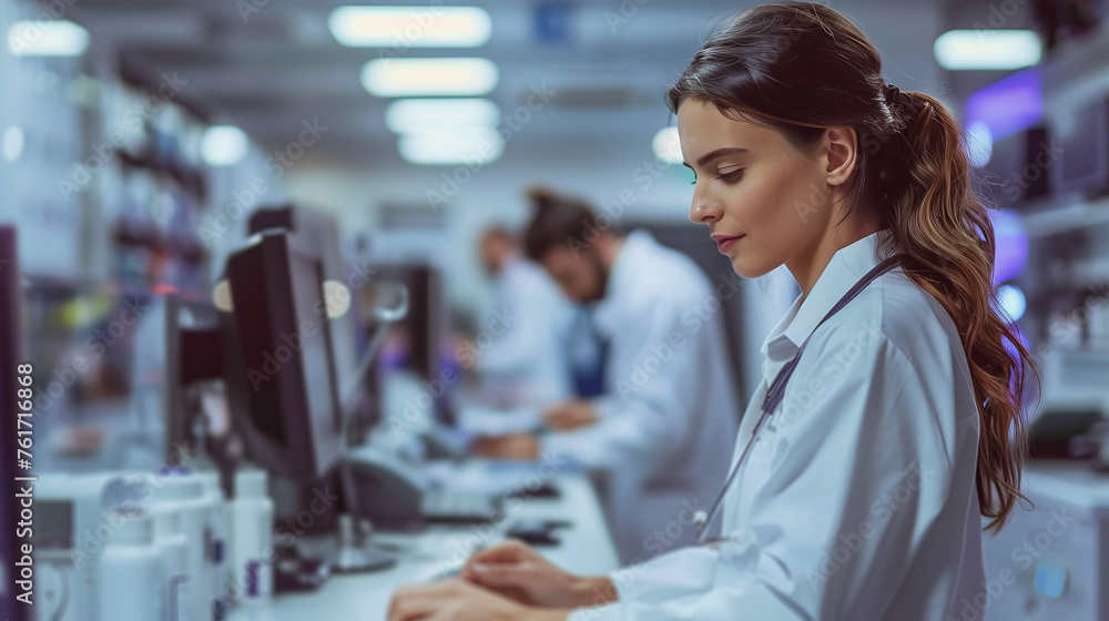 Woman Working on Computer in Lab Woman Working on Computer in Lab
