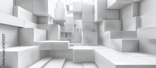 Abstract white installation interior background with cube shape