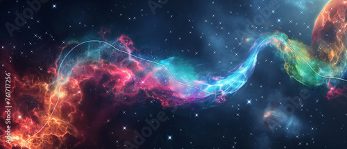 Abstract art in space with waving and nebula
