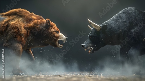 Bull and bear market face off concept