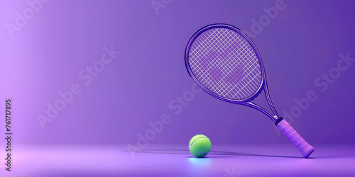 banner,tennis racket with a ball on a dark purple background in ,place for text,concept of sports materials,news posters and posters,advertising of sports equipment © Наталья Лазарева