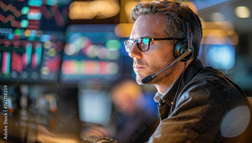 Obraz premium Professional male operator in control room