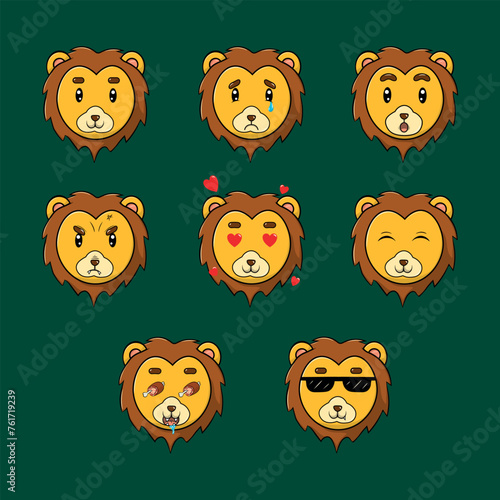 vector illustration cute lion emoticons