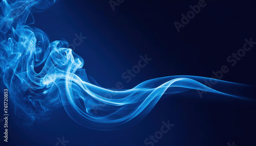 Blue white smoke flow on Isolated blue background .Blue wind waves with copy space. Mystery abstract background