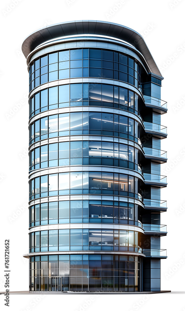 Curved Glass Office Tower Isolated Against Sky