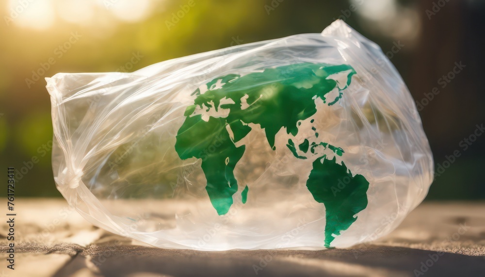 World map in a plastic bag: environmental concept - obrazy, fototapety, plakaty 