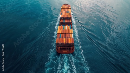 Freighter Ship Carrying Stacked Containers Through Calm Seas