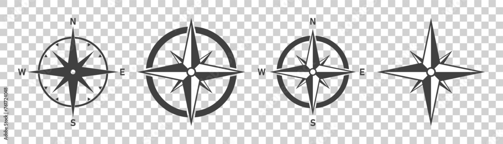 Simple set of compass icons. Set of compass symbols on white isolate - obrazy, fototapety, plakaty 