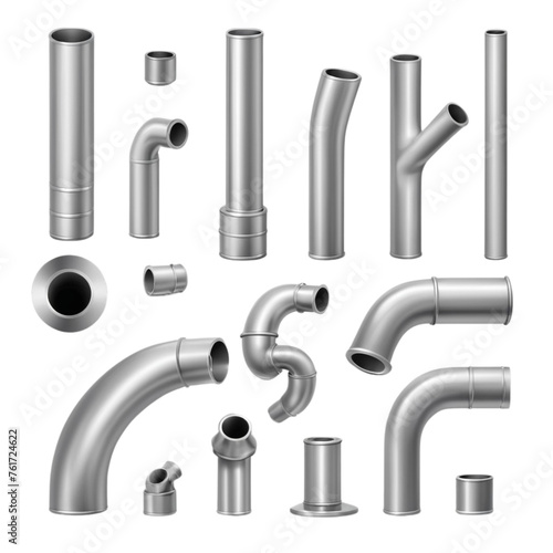 3d set of metal pipes on Isolated transparent background png. generated with AI