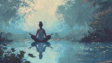 Woman Meditating on Water