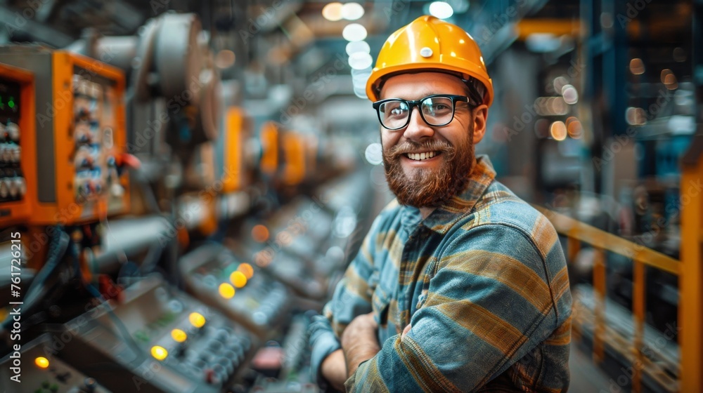 Man Wearing Hard Hat and Glasses Man Wearing Hard Hat and Glasses