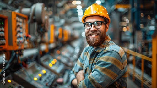 Man Wearing Hard Hat and Glasses