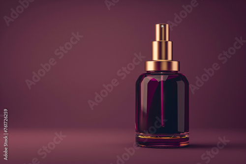 A single luxurious skincare bottle with a gold cap on a deep plum isolated solid background  exuding richness and quality 