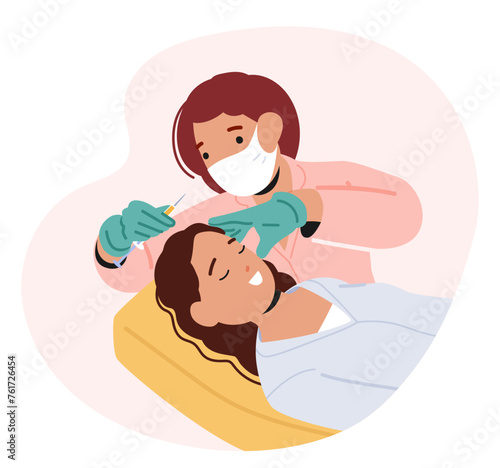 In A Chic Salon, A Skilled Cosmetologist Delicately Administers Beauty Injections To Enhance A Woman Features