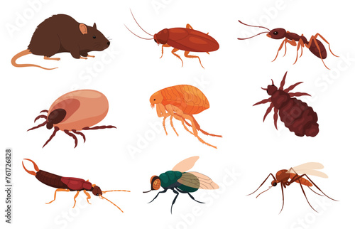 Harmful insects. Removal of pests from the house. Cleaning the premises from insects. Vector illustration © Igor