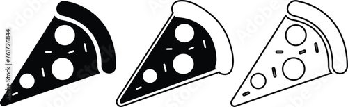 Pizza piece flat line black icons set. Vector thin sign of italian fast food cafe logo isolated on transparent background. Pizzeria can be used for digital product, presentation, print design and more