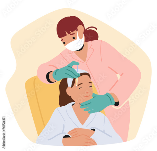 Skilled Cosmetologist Character Carefully Administers Rejuvenating Beauty Injections To A Relaxed Woman In A Serene