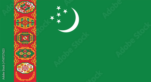 Flat Illustration of the Turkmenistan national flag. Turkmenistan flag design. 
 photo