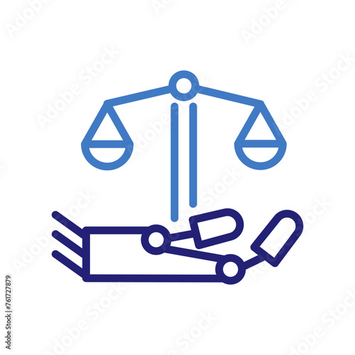 AI Ethics icon with robot hand holding a scale, vector illustration for ethical AI decision-making and moral balance concept