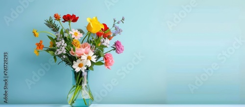Colorful flower arrangement in a vase for interior decoration.