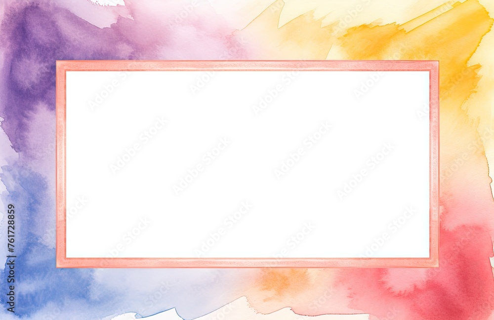 Watercolor style painting of a pink, yellow and blue frame watercolor painting