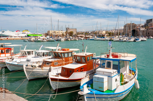 Ships and boats in Venetian harbour of Heraklion, Crete island, Greece