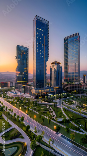 Economic Might: A Panoramic View of the Izmir Trade Center Illuminated by the Setting Sun