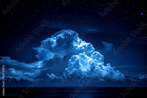 A moonlit bank of clouds off the coast under a starry sky, generative ai